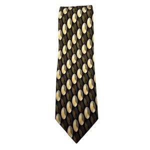 Di Moggio Geometric Ovals Black Tan Gold Gray Silk Pointed Texture Tie